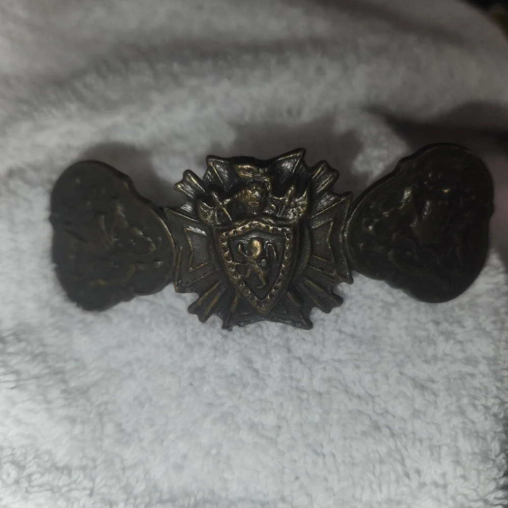 Vintage Bronze Heraldic‎ Crest Hair Barrette Medieval Lion Shield Knight Gothic